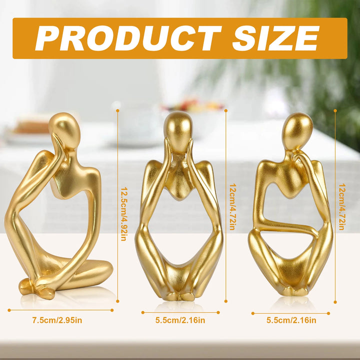 Thinker Statue Gold Decor Abstract Art Sculpture Set