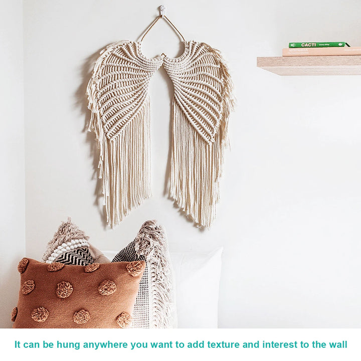 Angel Wing Hanging Tapestry with Tassels – Macrame Cotton Wall Decor