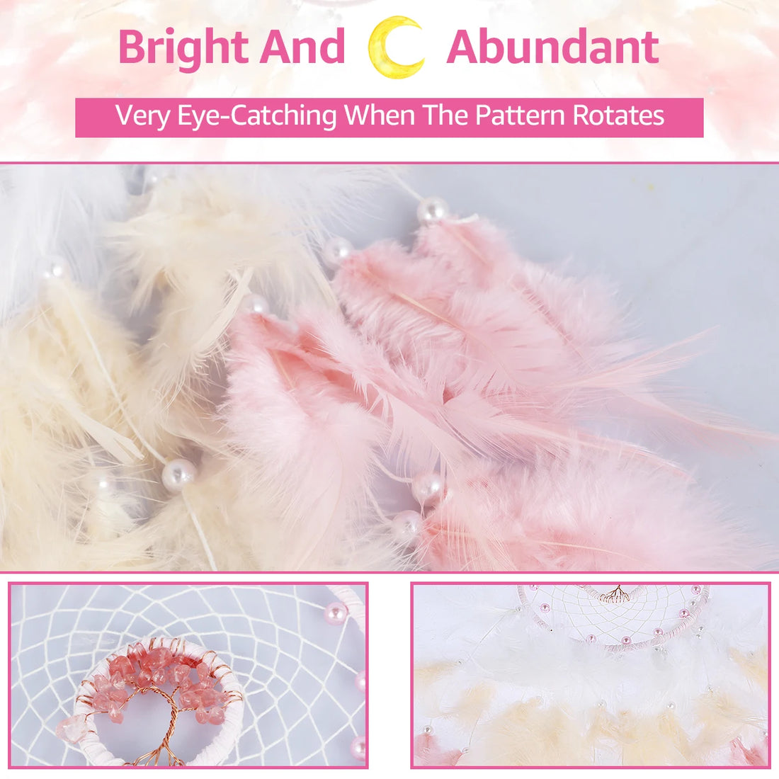 Pink Dream Catcher Handmade Feather Wall Decoration