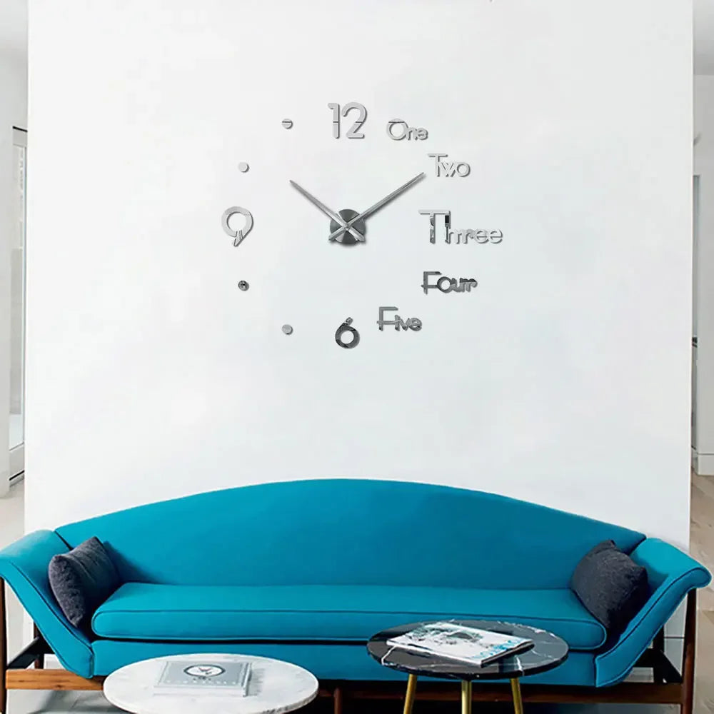 3D DIY Wall Clock – Large Mirror Stickers, Modern Home Décor