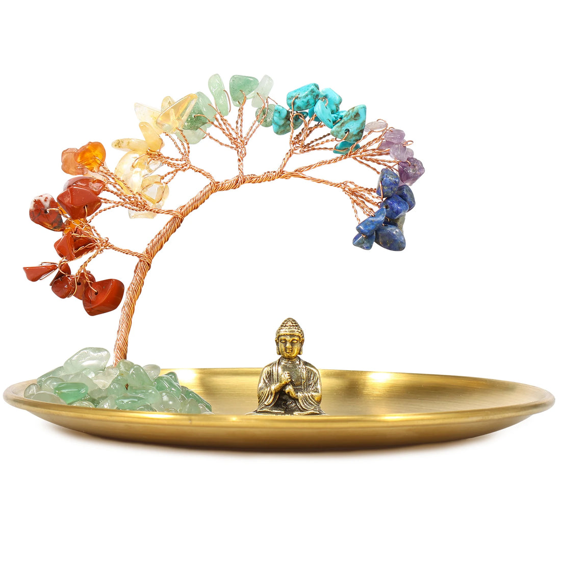 Tree and Buddha Statue Decor with Crystal Tree of Life for Home and Bedroom