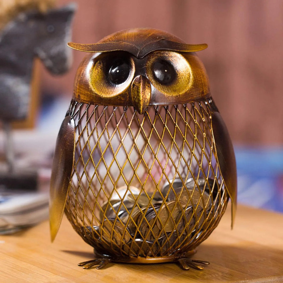 TOOARTS Owl Shaped Metal Coin Money Box - Cute Home Decor & Christmas Gift for Kids