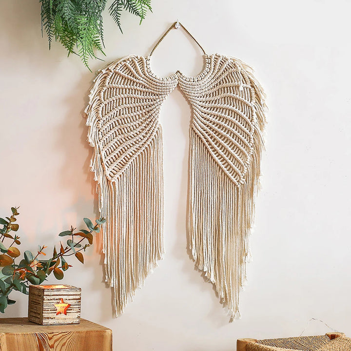 Angel Wing Hanging Tapestry with Tassels – Macrame Cotton Wall Decor