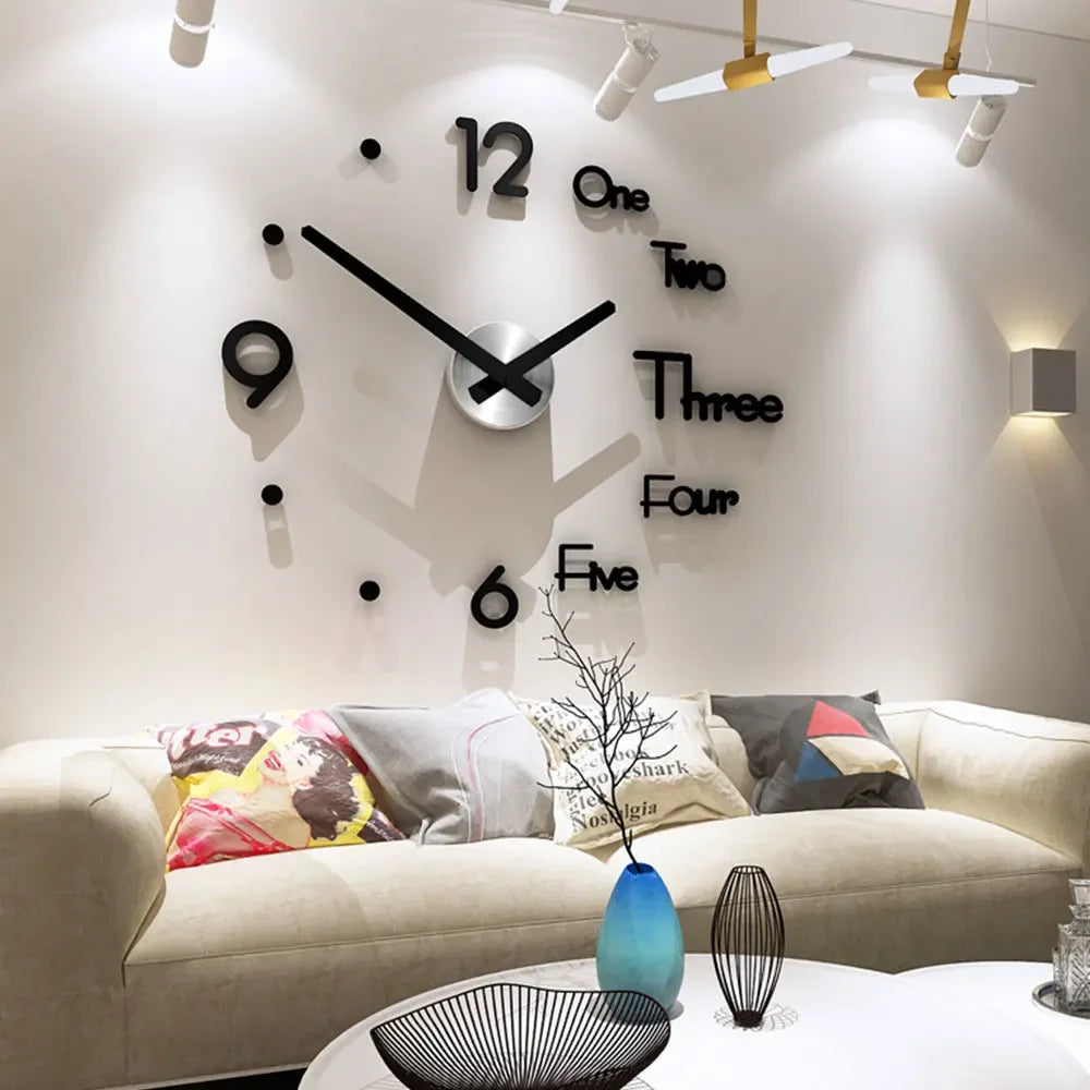 3D DIY Wall Clock – Large Mirror Stickers, Modern Home Décor