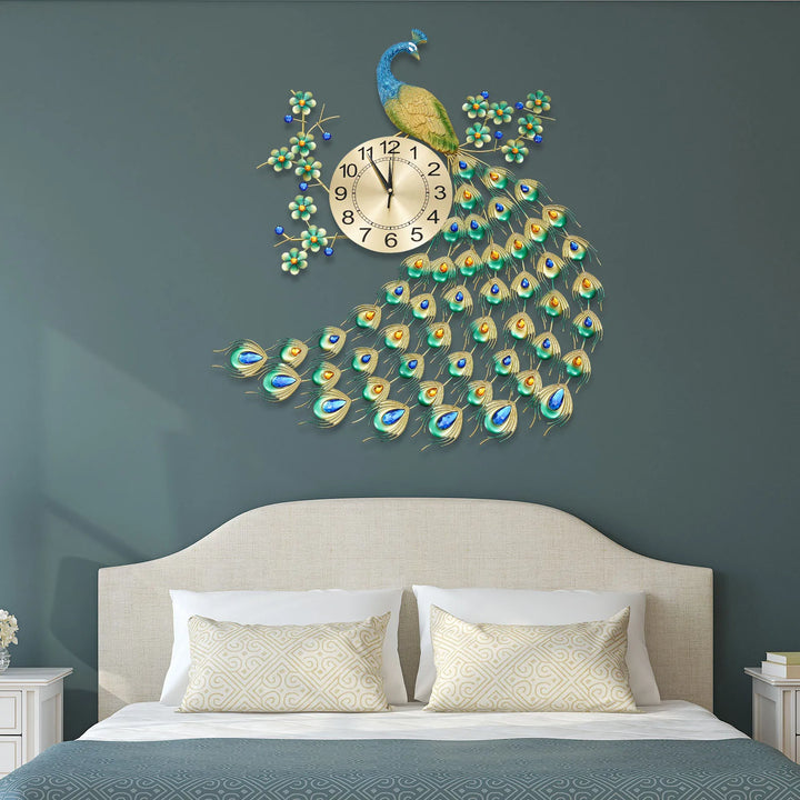 Luxury Peacock Wall Clock - 3D Metal Art with Silent Quartz Movement