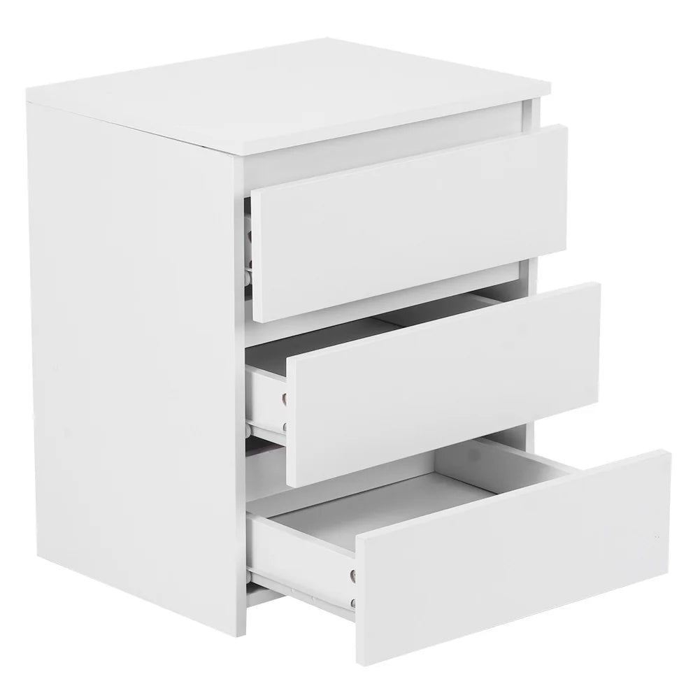 White Modern Bedside Table with 3 Storage Drawers