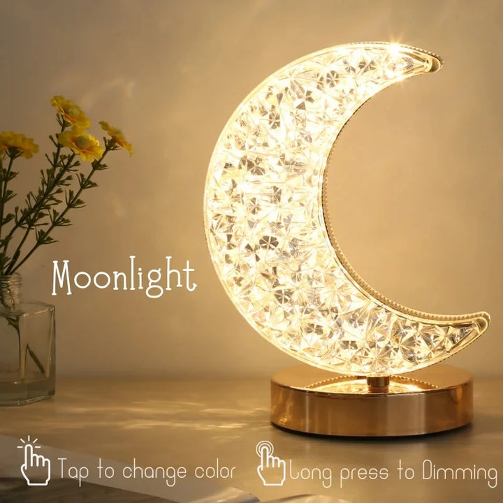 Crystal Touch Dimming Night Light - 3D Moon Lamp for Bedroom Decor