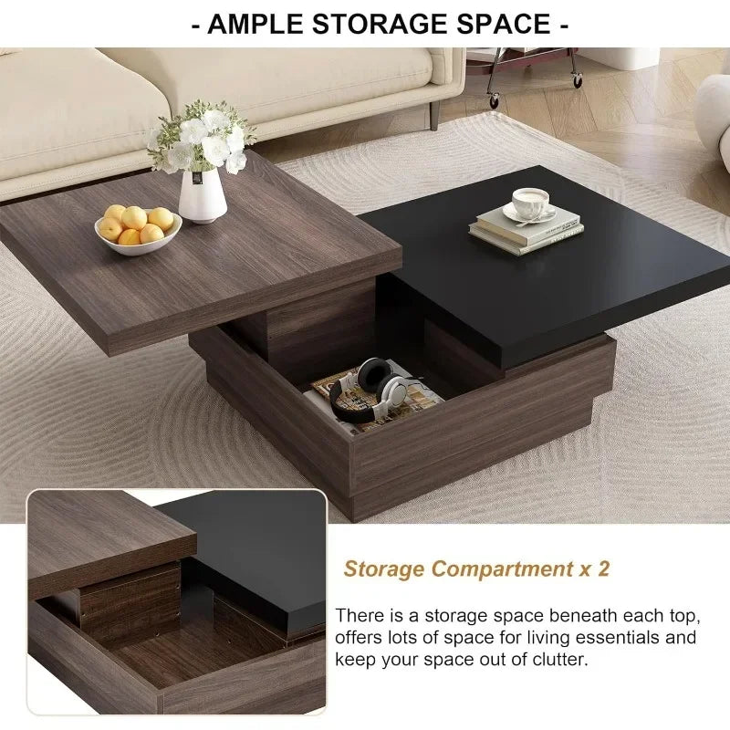 Modern Coffee Table with Hidden Storage & Rotating Top for Living Room