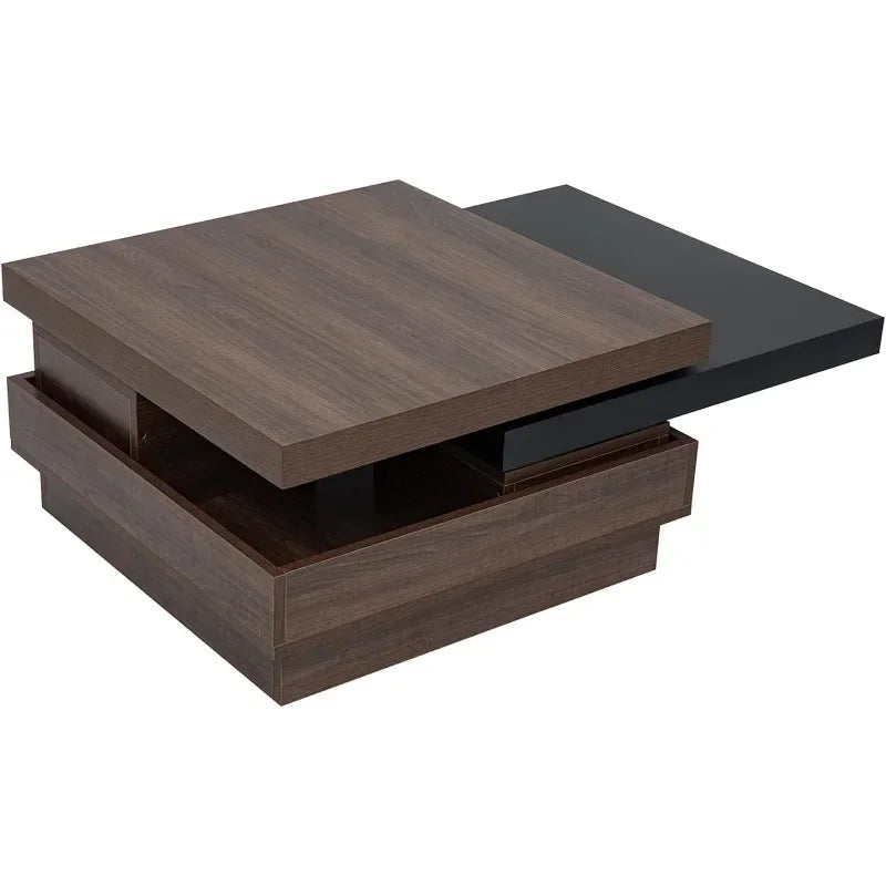 Modern Coffee Table with Hidden Storage & Rotating Top for Living Room