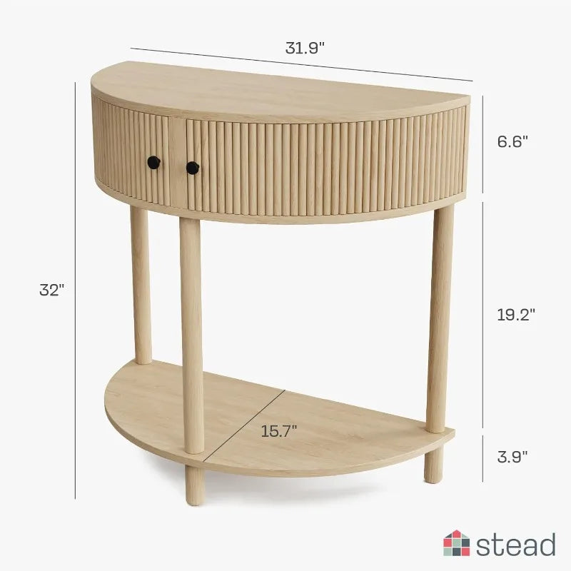 Fluted Half Moon Console Table – Small Entry Table for Modern Living Rooms