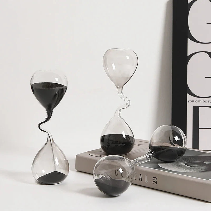 Curve Design Black Hourglass Sand Clock - Modern Home Decor Ornament