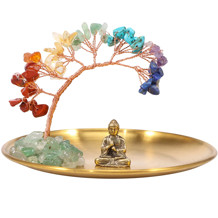 Tree and Buddha Statue Decor with Crystal Tree of Life for Home and Bedroom