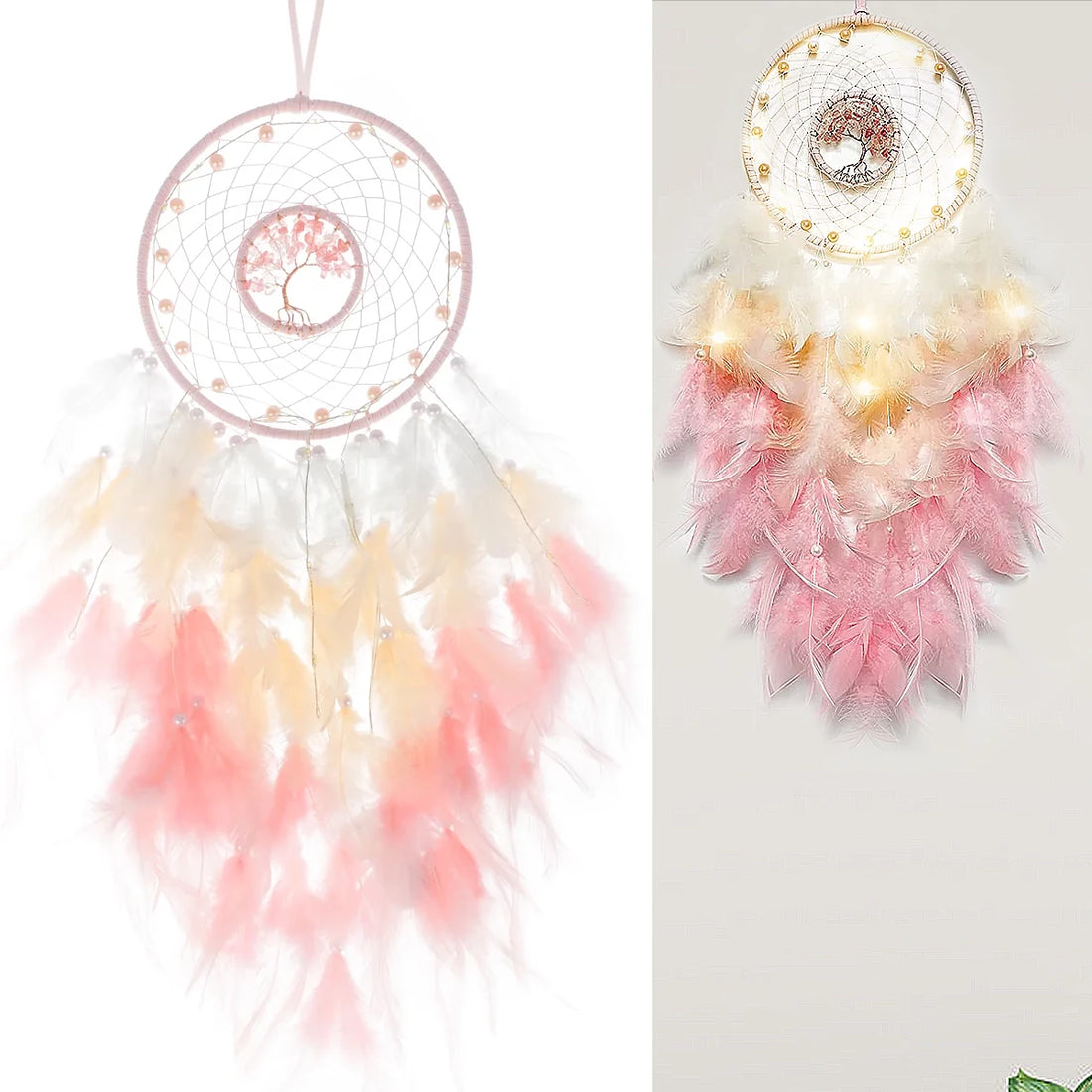 Pink Dream Catcher Handmade Feather Wall Decoration