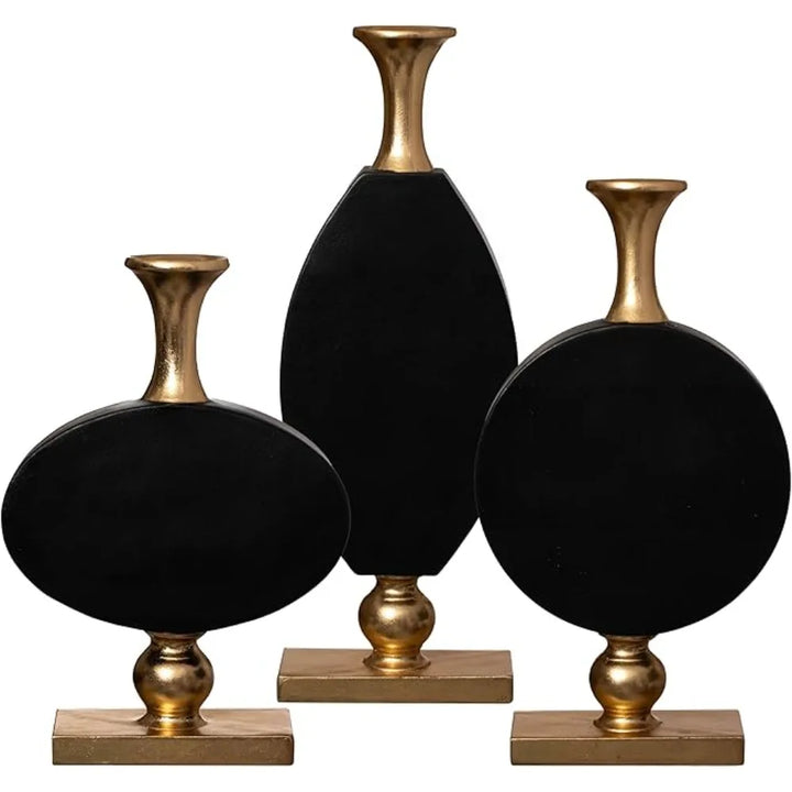 Set of 3" Vintage Gold & Black Tall Floor Vase – Farmhouse Home Decor Accent