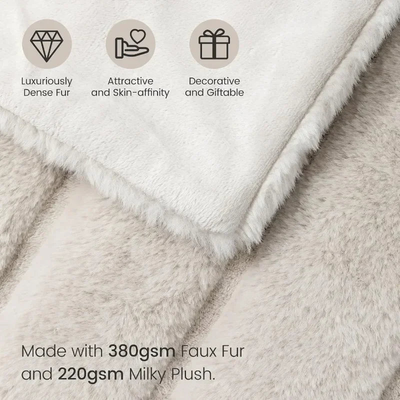 Faux Fur Throw Blanket for Couch, Soft Plush Winter Blanket, Beige 50*60 Inches