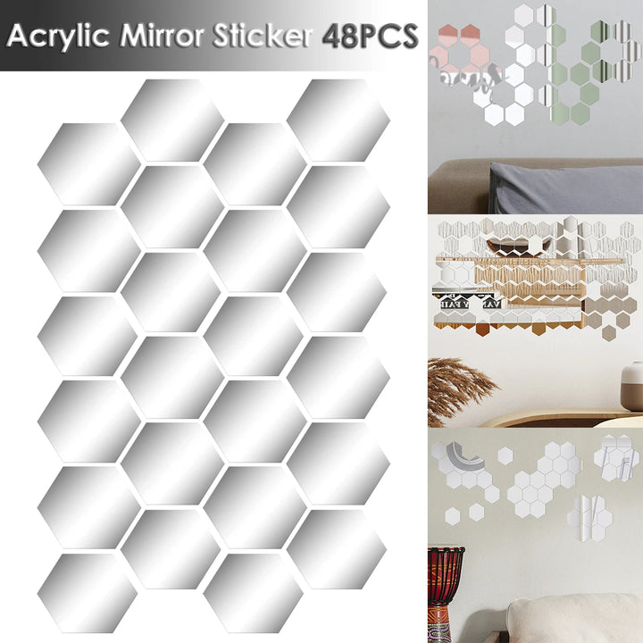 48Pcs Self-Adhesive Acrylic Mirror Stickers – Decorative Wall Decals