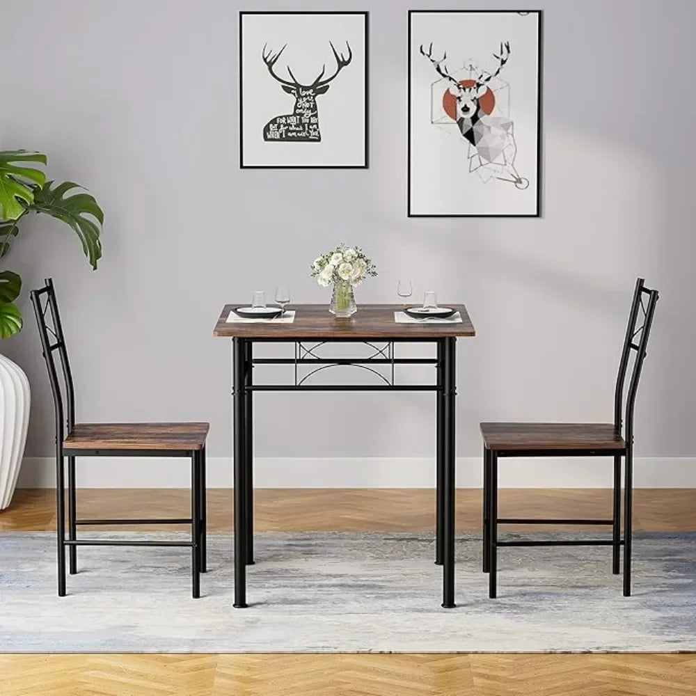 3-Piece Modern Dining Table Set – Wood & Metal Kitchen Furniture