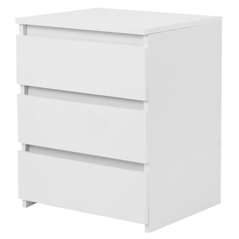 White Modern Bedside Table with 3 Storage Drawers