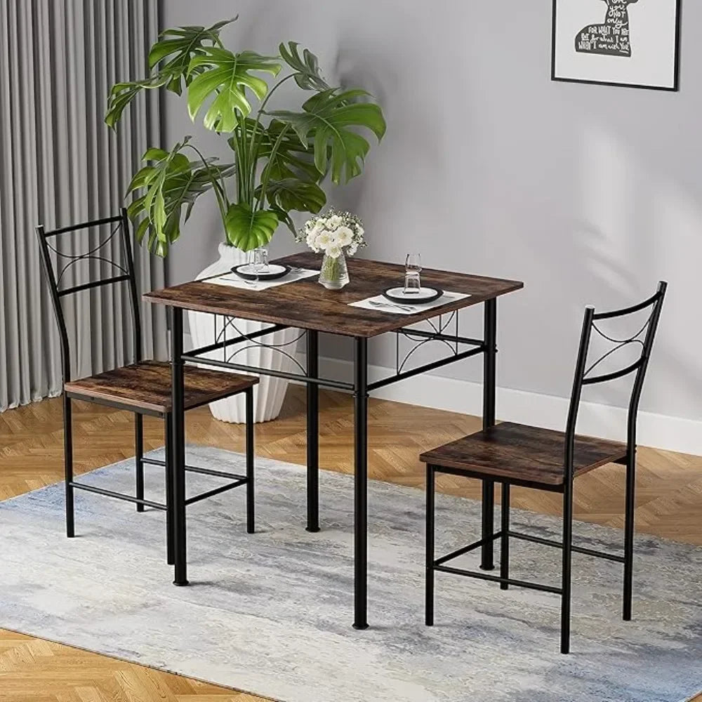 3-Piece Modern Dining Table Set – Wood & Metal Kitchen Furniture