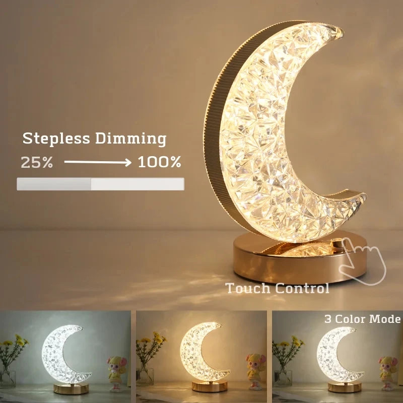 Crystal Touch Dimming Night Light - 3D Moon Lamp for Bedroom Decor