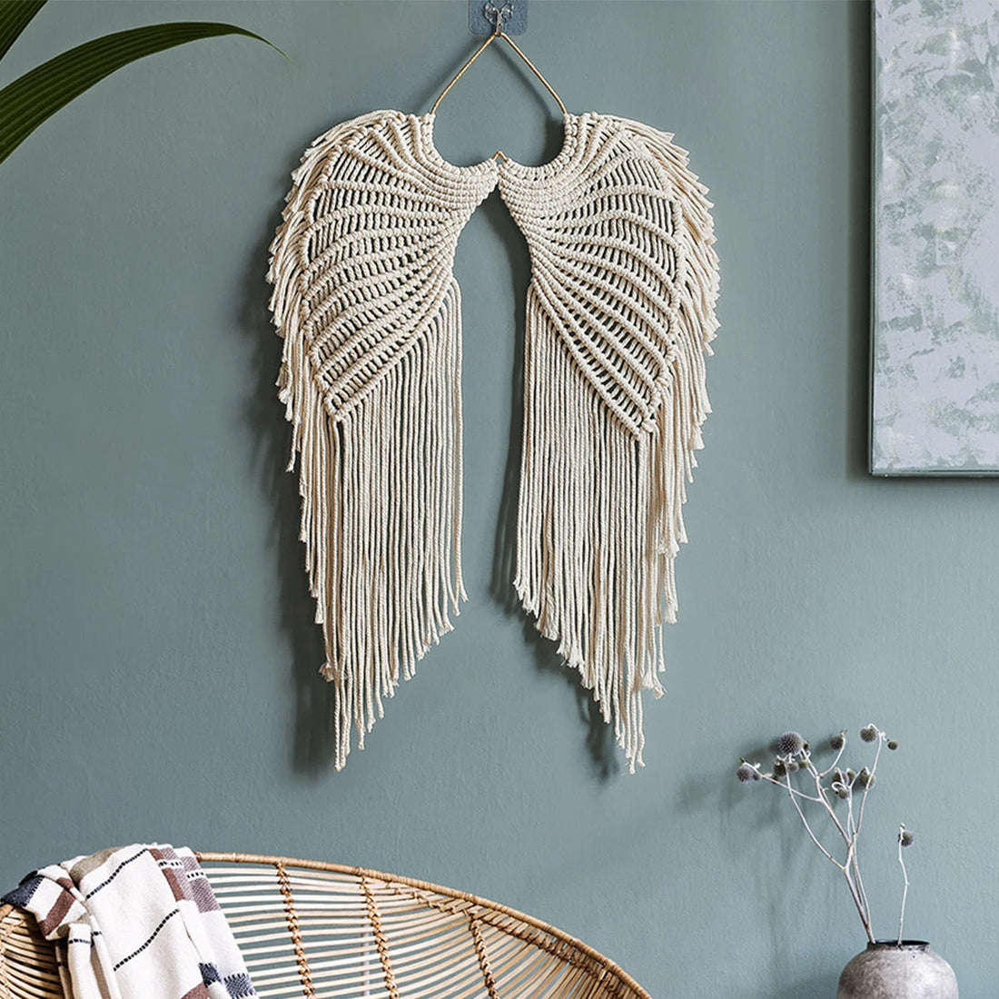 Angel Wing Hanging Tapestry with Tassels – Macrame Cotton Wall Decor