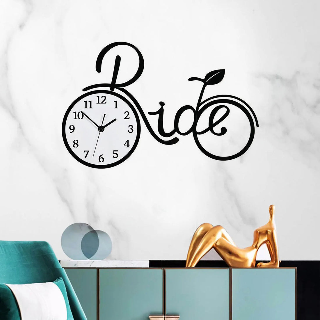 Modern Bike Shaped Wall Clock - Black Art Decor for Living Room, Bedroom, Office