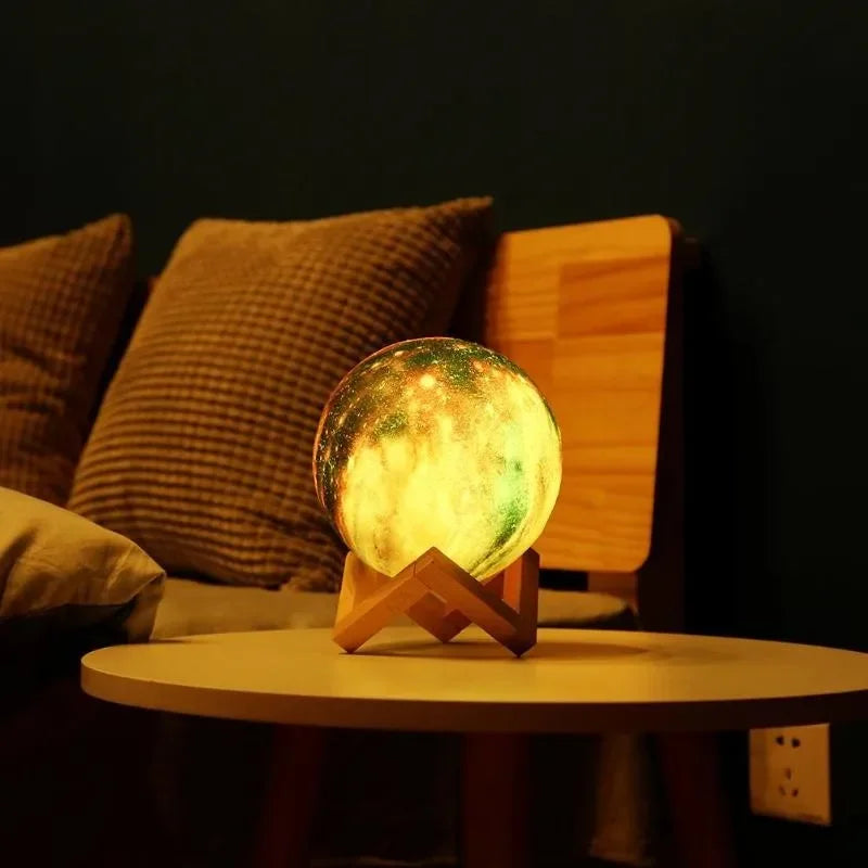 3D Printing Lunar Night Light – Moon Globe Lamp with Wooden Stand