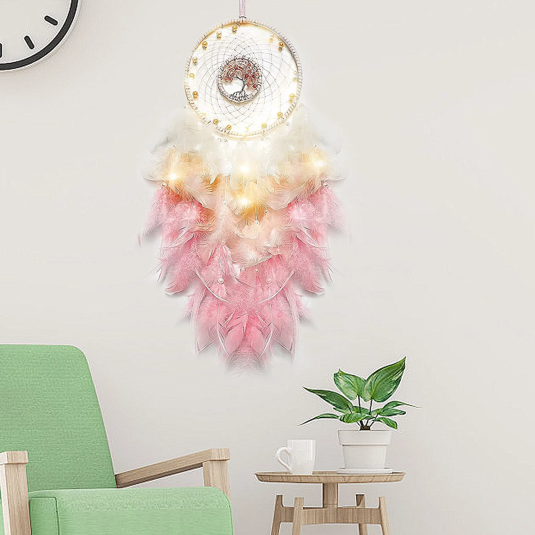 Pink Dream Catcher Handmade Feather Wall Decoration