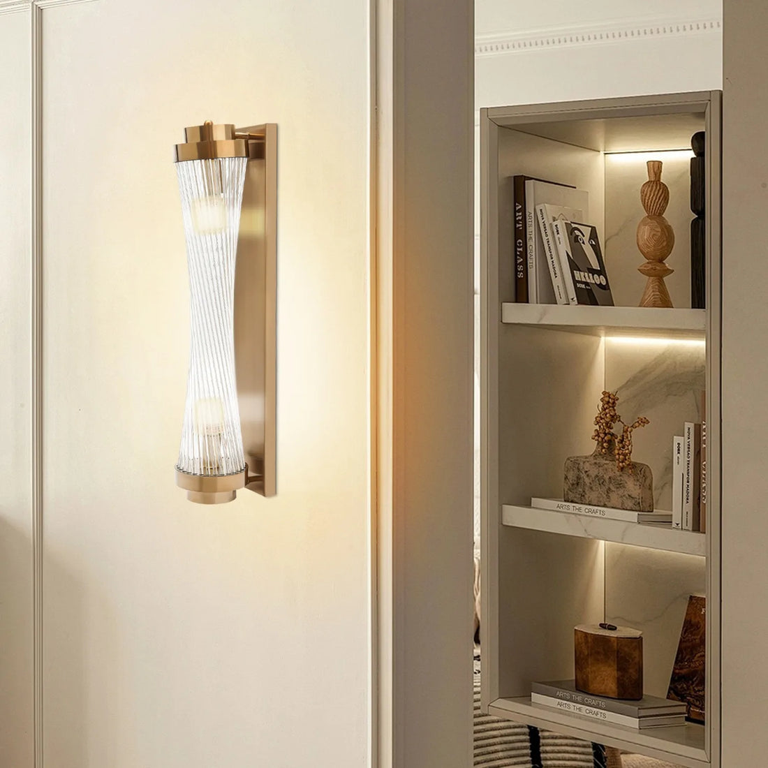 Modern Brass Wall Sconce with Clear Glass Vanity Light Fixture for Bathroom, Bedroom, Hallway