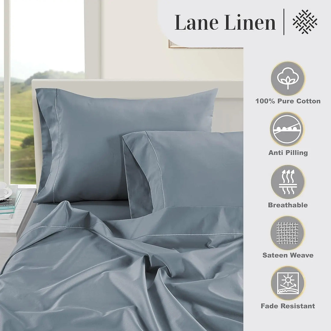 Lane Linen 100% Egyptian Cotton Queen Sheet Set – 1000 Thread Count, Sateen Weave