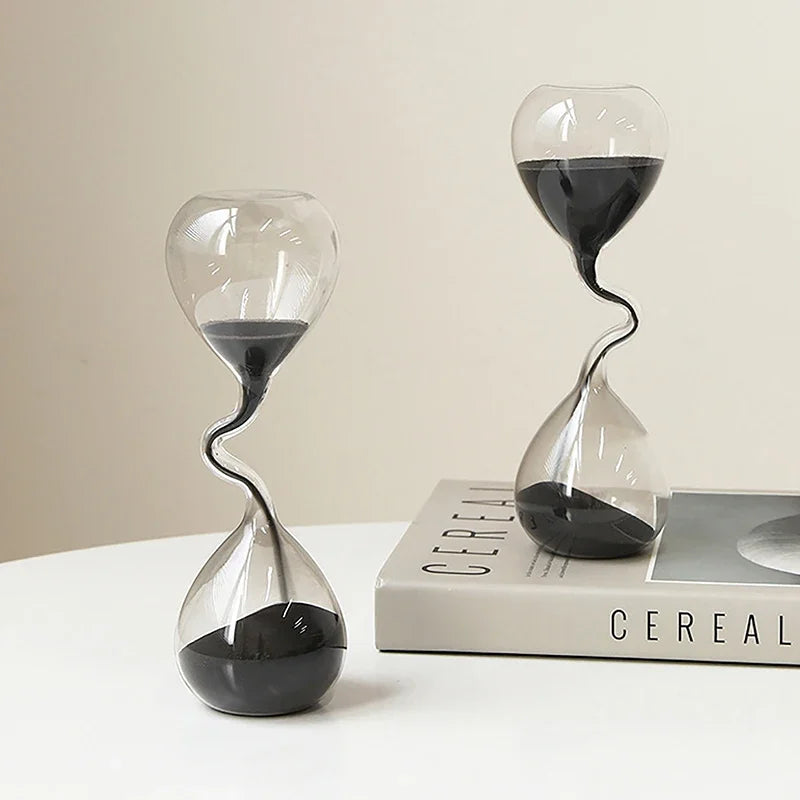 Curve Design Black Hourglass Sand Clock - Modern Home Decor Ornament