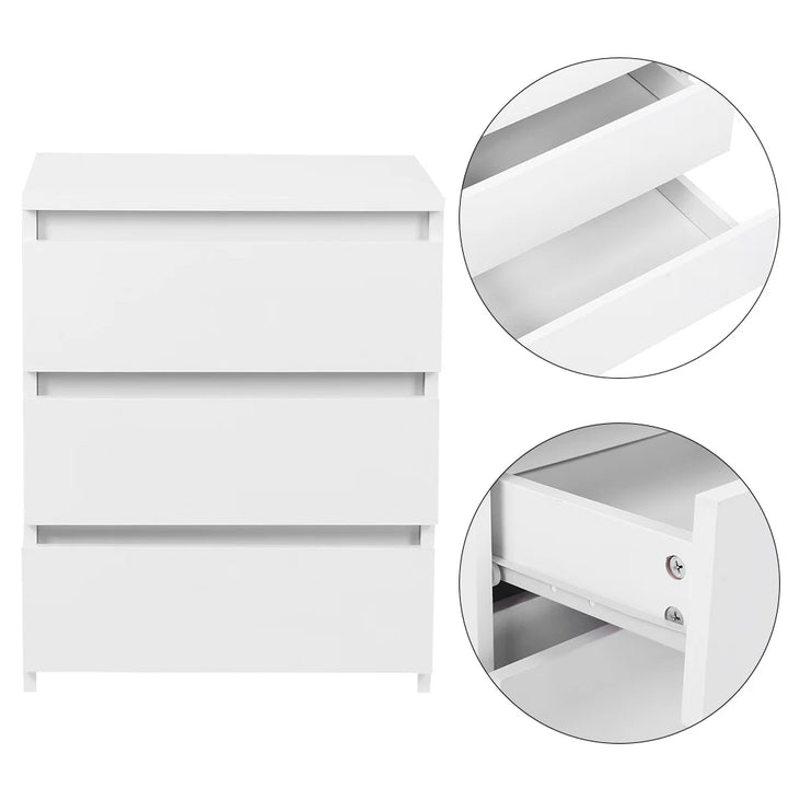 White Modern Bedside Table with 3 Storage Drawers