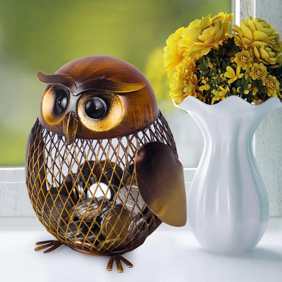 TOOARTS Owl Shaped Metal Coin Money Box - Cute Home Decor & Christmas Gift for Kids