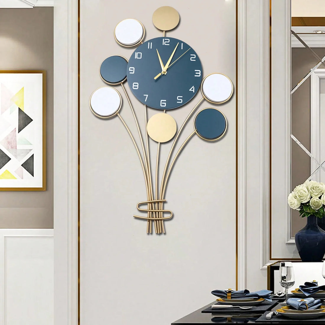 Large Wall Clock - Battery Operated Silent, No Drilling, Hot Air Balloon Design