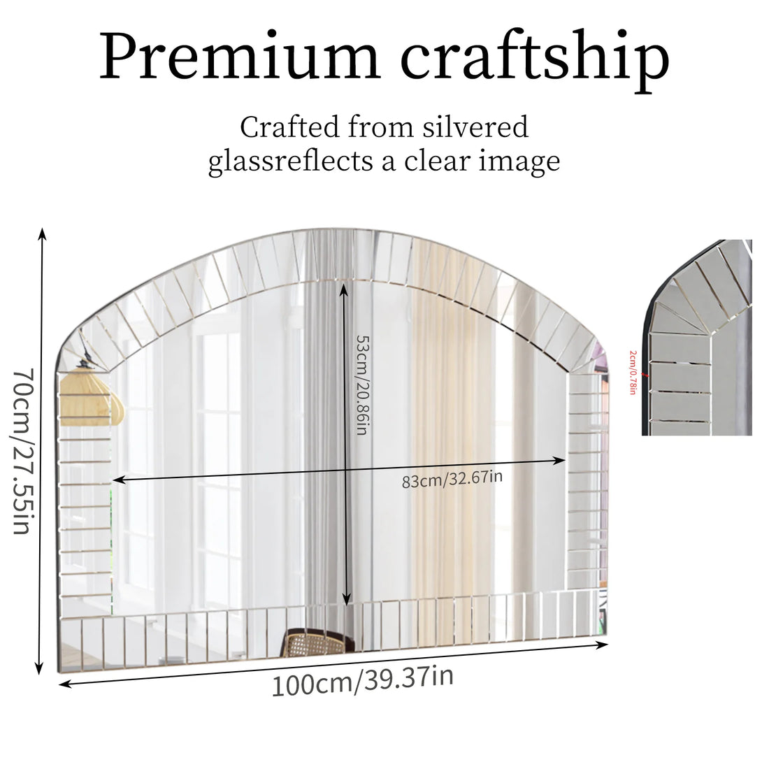 Large Silver Arched Wall Mirror - Decorative Venetian Accent with Beveled Edge