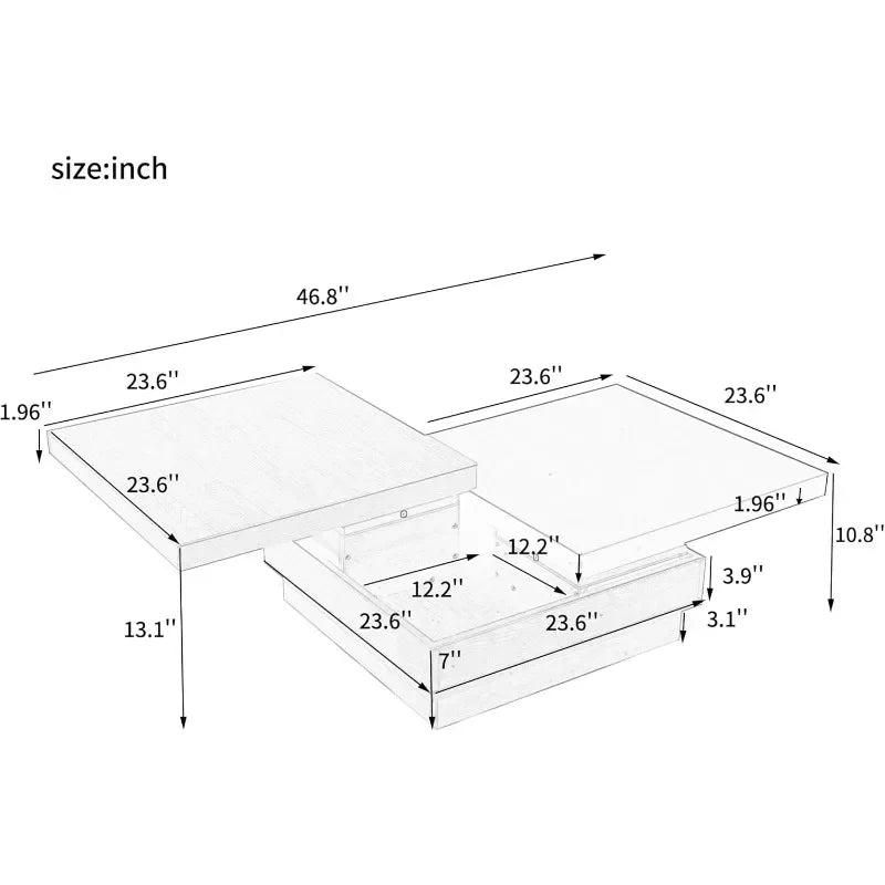 Modern Coffee Table with Hidden Storage & Rotating Top for Living Room