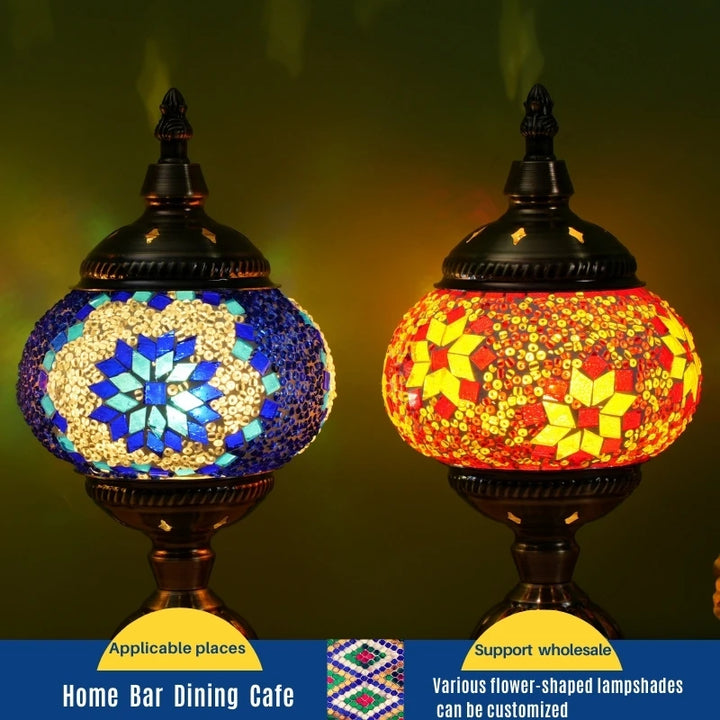 Turkish Table Lamp, Stained Glass Mosaic Night Light - Vintage Desk Decor for Bedroom, Living Room