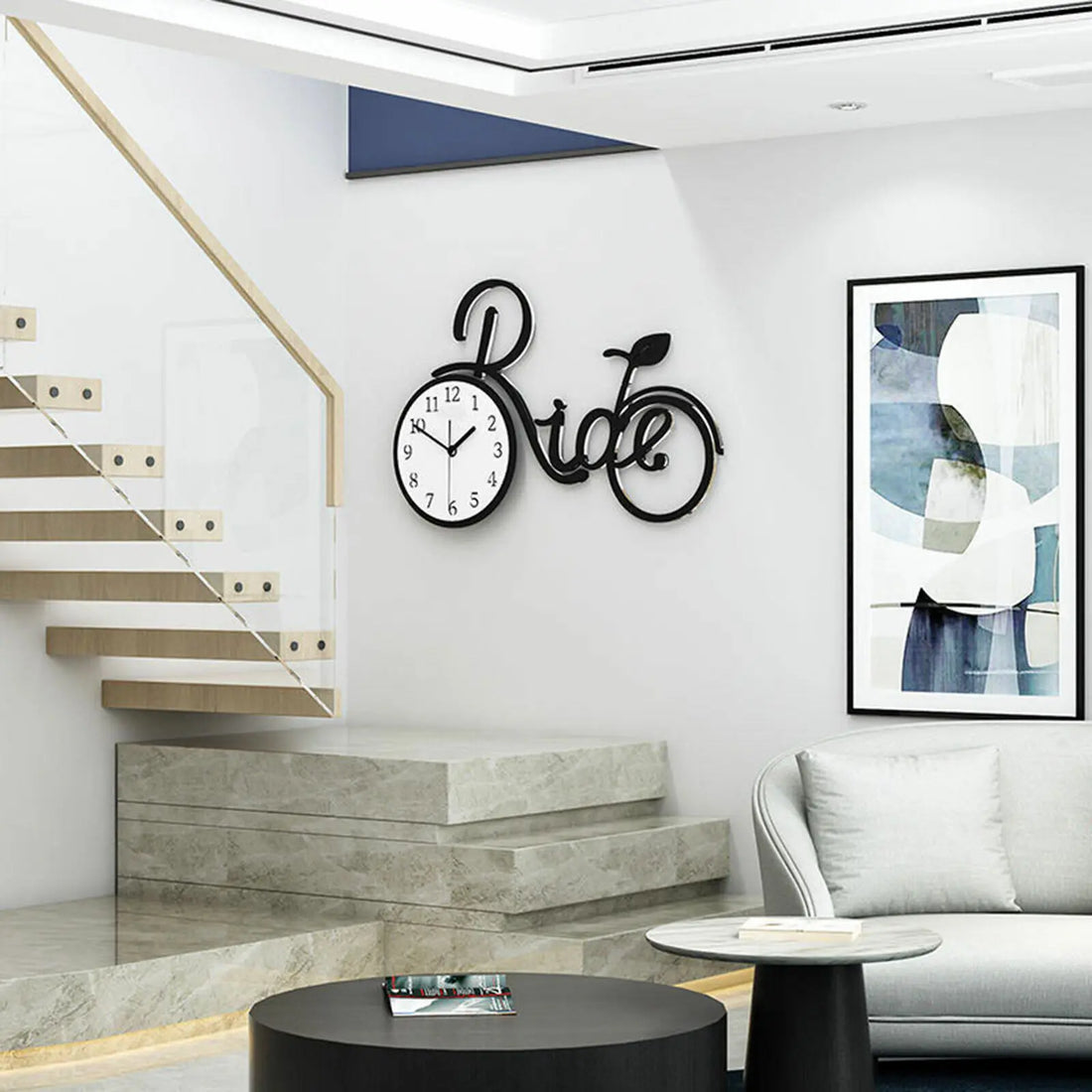 Modern Bike Shaped Wall Clock - Black Art Decor for Living Room, Bedroom, Office