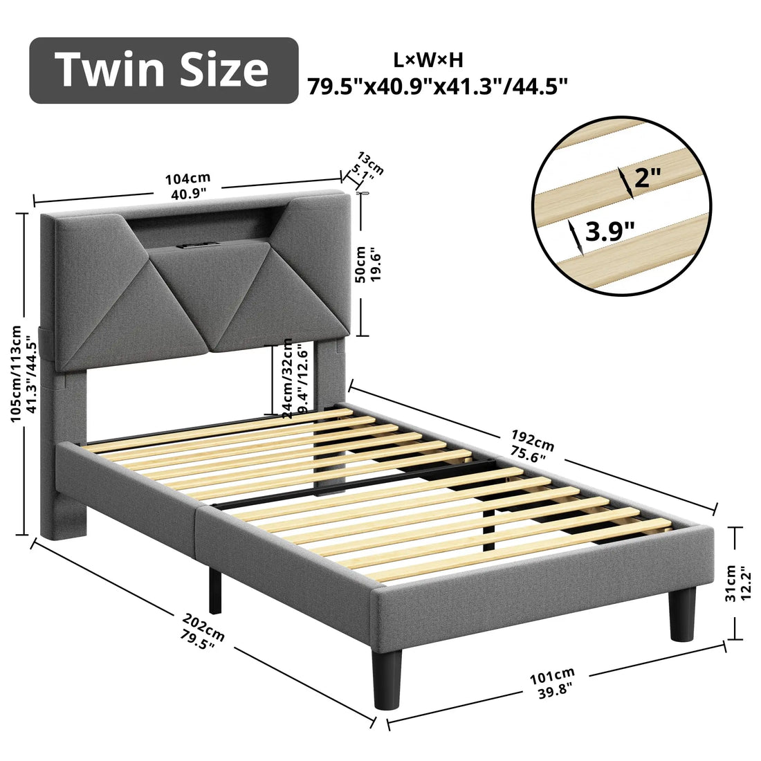 ANTCOR Twin Bed Frame with Storage, Charging Station & LED Lights