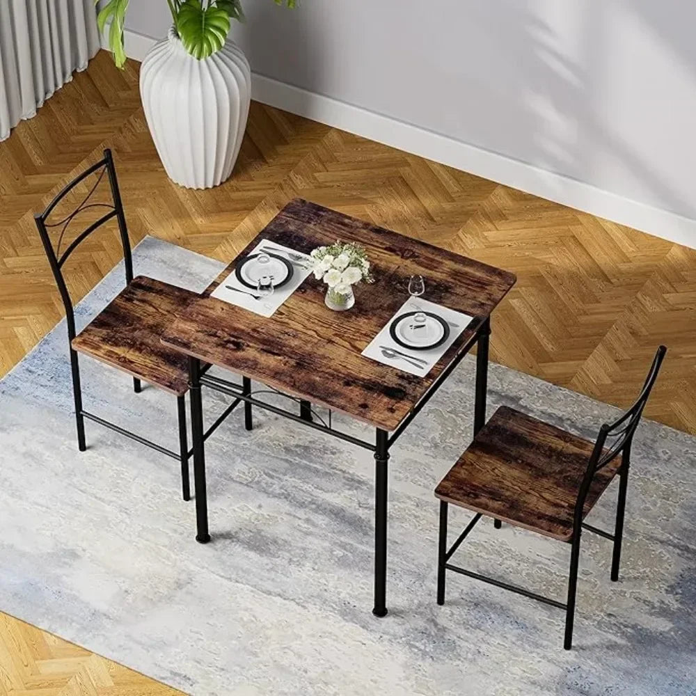 3-Piece Modern Dining Table Set – Wood & Metal Kitchen Furniture