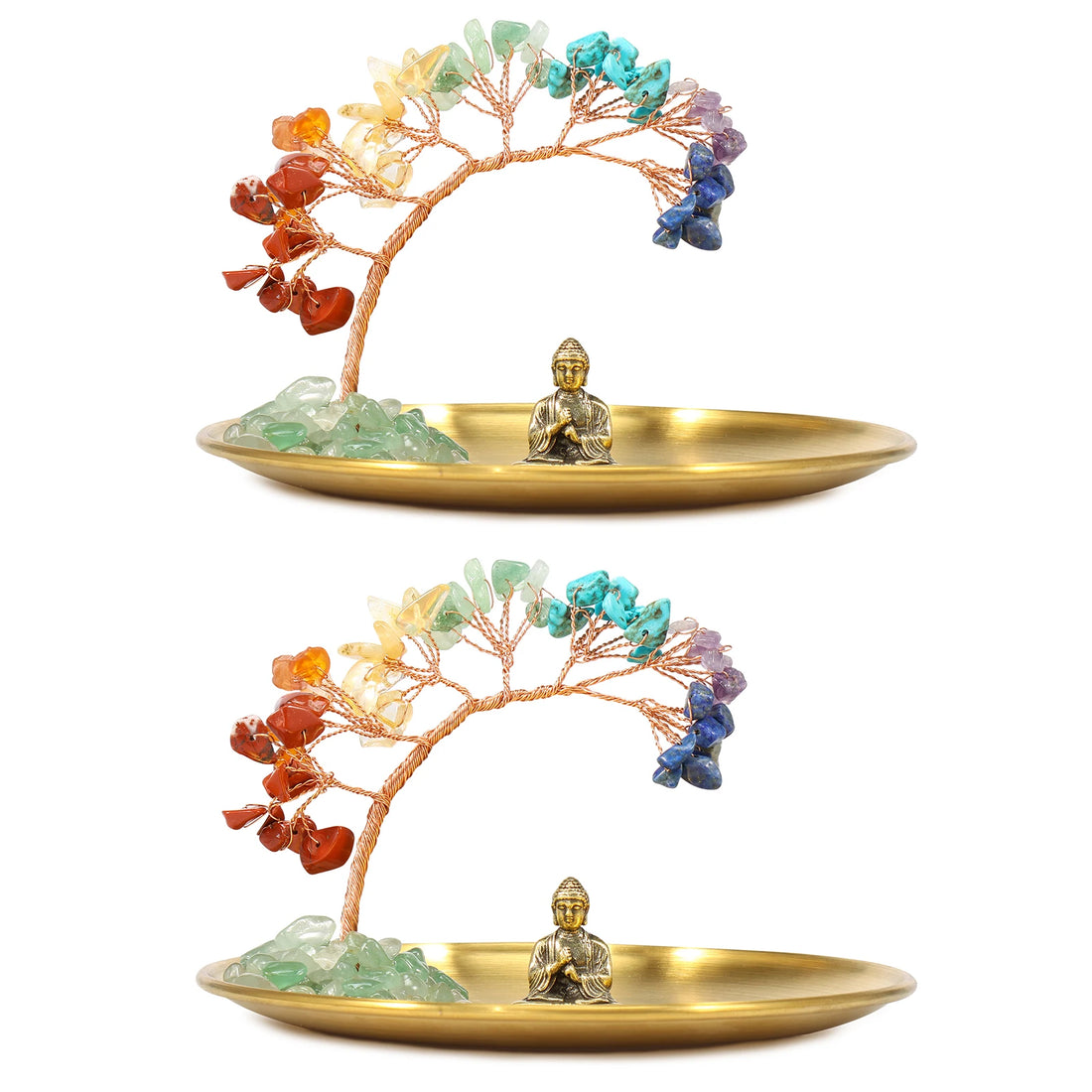 Tree and Buddha Statue Decor with Crystal Tree of Life for Home and Bedroom