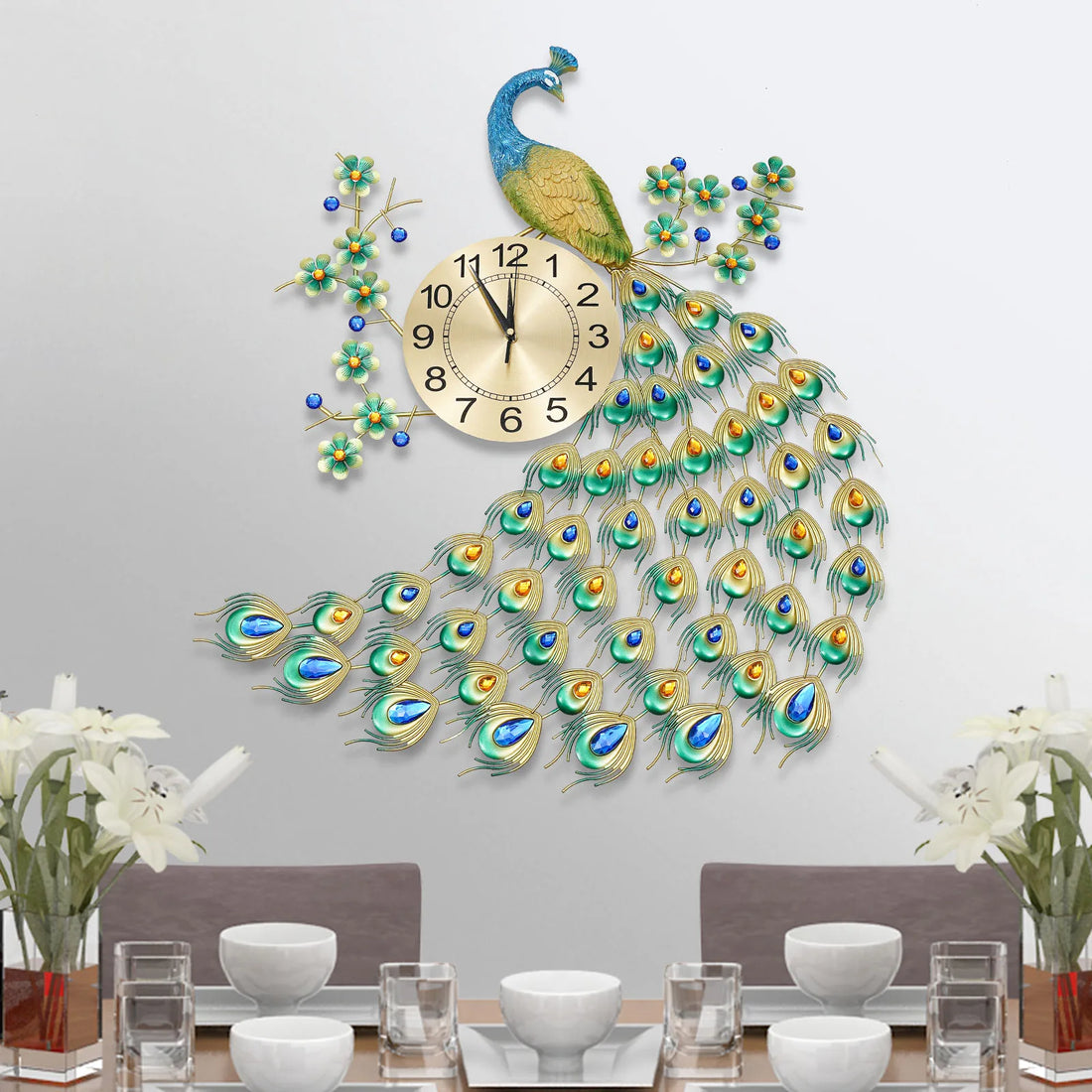 Luxury Peacock Wall Clock - 3D Metal Art with Silent Quartz Movement