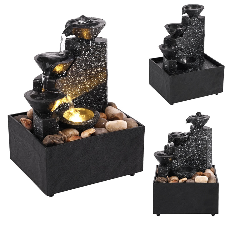 Tabletop Water Fountain with Soft Lights – Decorative Flowing Water Zen Ornament for Indoor Relaxation