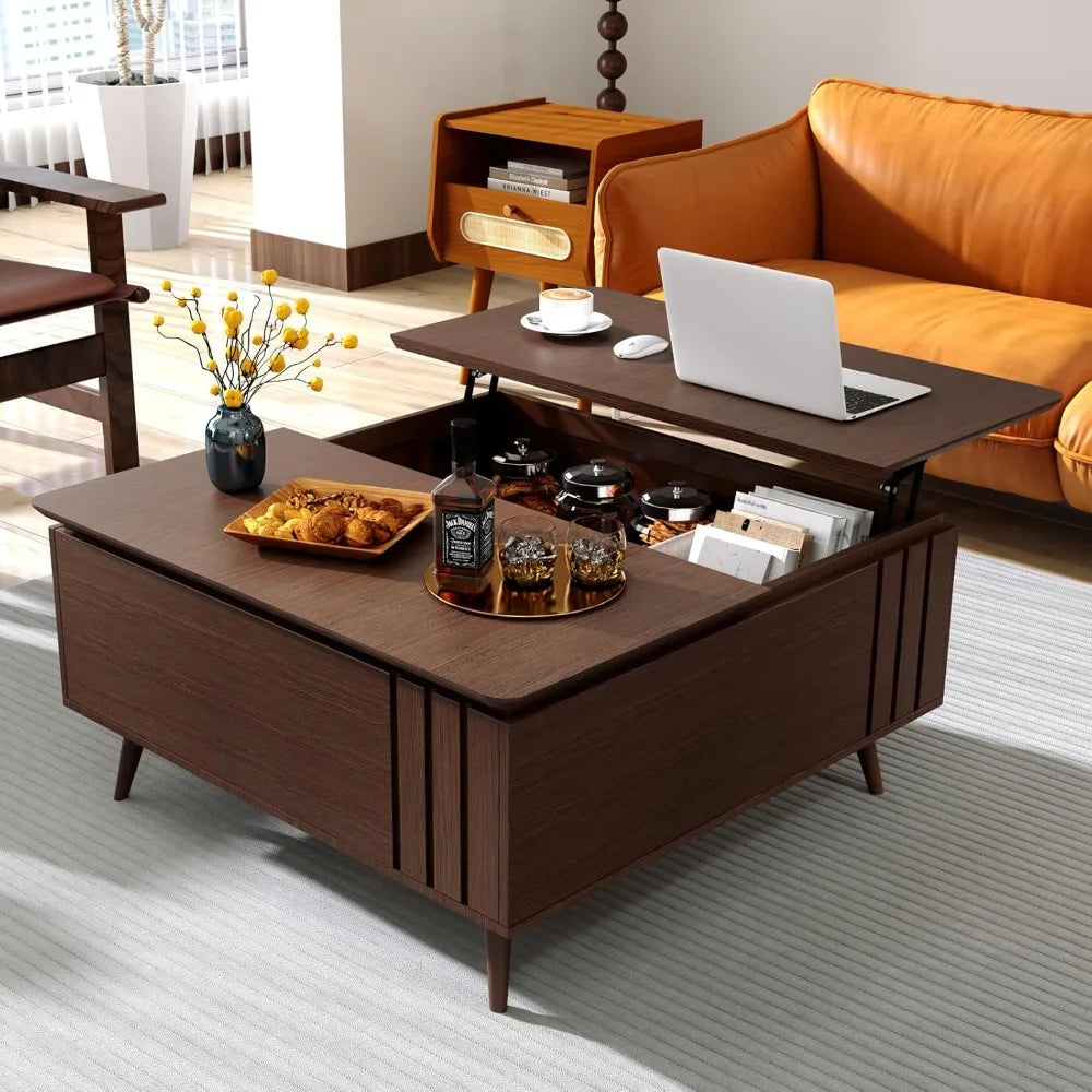 Lift Top Coffee Table with Storage - Mid Century Modern Square Table for Living Room