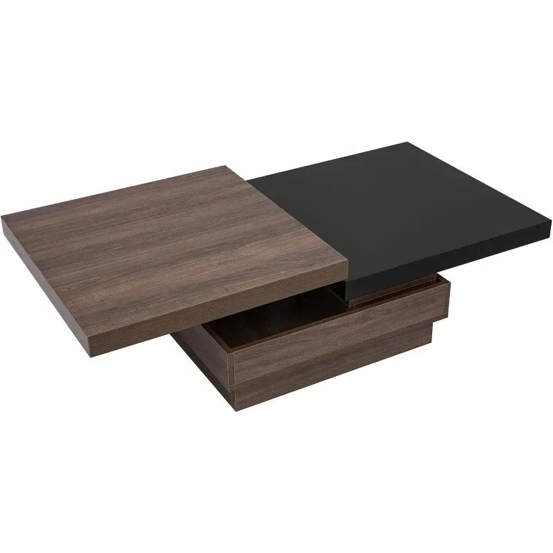 Modern Coffee Table with Hidden Storage & Rotating Top for Living Room