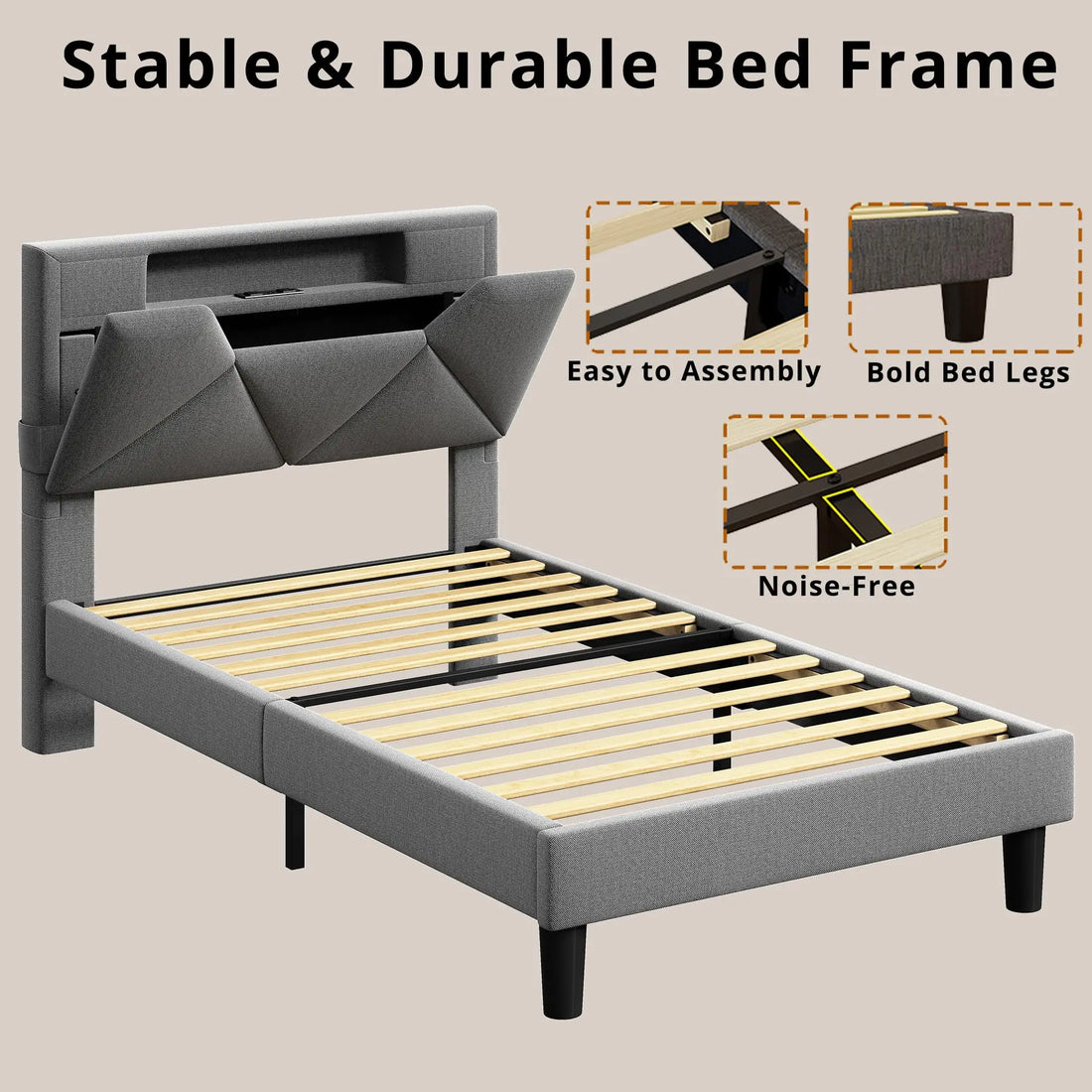 ANTCOR Twin Bed Frame with Storage, Charging Station & LED Lights