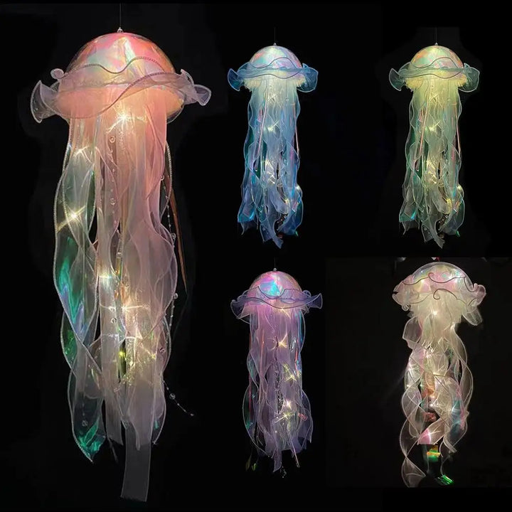 5PCS Jellyfish Bedroom Night Light Lamp with Ribbon & Bead for Girl Room Decor